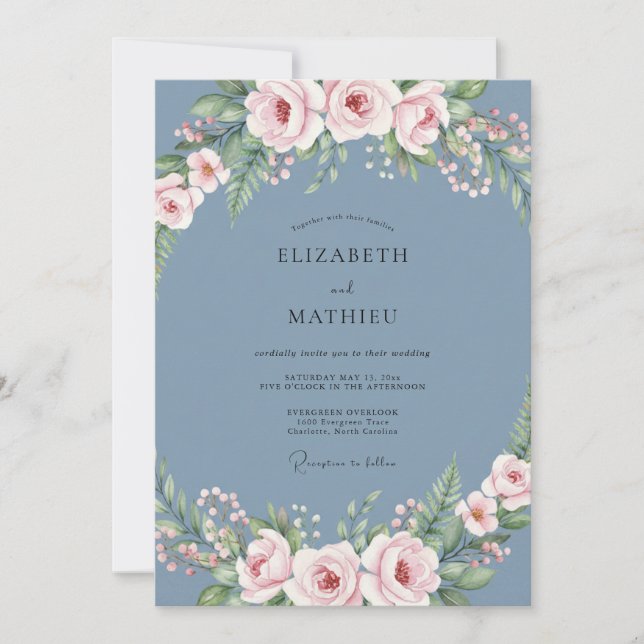 Invitación Boda Pétalo de Rosa Slate (Anverso)
