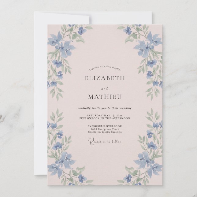 Invitación Boda Pétalo de Rosa Suave de Centaurea (Anverso)