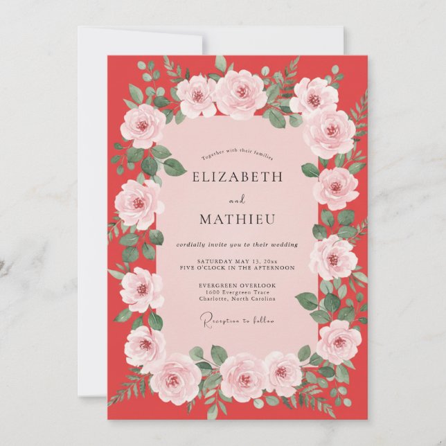 Invitación Boda Pétalo de Rubor Carmesí (Anverso)
