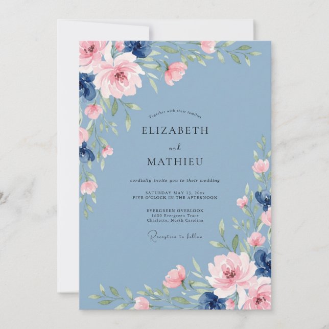 Invitación Boda Pétalo de Rubor de Acero (Anverso)