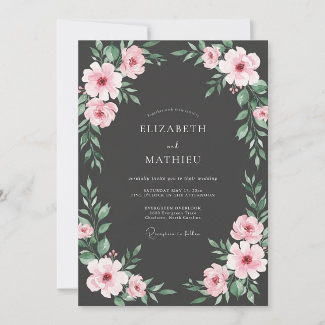 Invitación Boda Pétalo de Rubor de Carbón (Anverso)