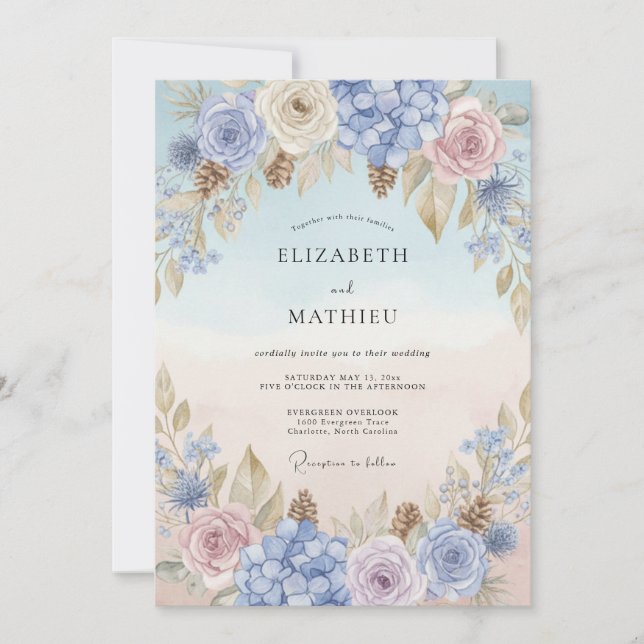 Invitación Boda Pétalo de Rubor de Vinca menor (Anverso)