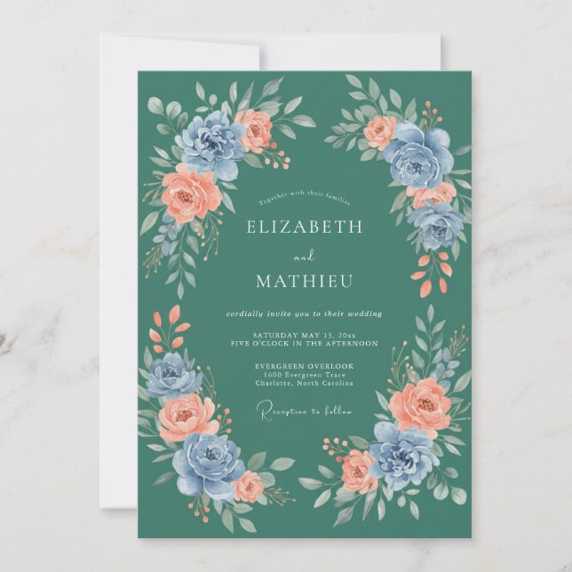 Invitación Boda Pétalo de Salmón y Centaurea (Anverso)