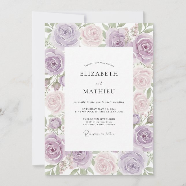 Invitación Boda Pétalo de Tinte de Lila (Anverso)