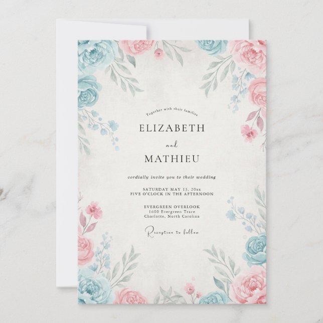Invitación Boda Pétalo de Vinca Tono Rosado (Anverso)