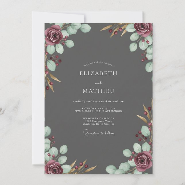 Invitación Boda Pétalo de Vino de Carbón (Anverso)