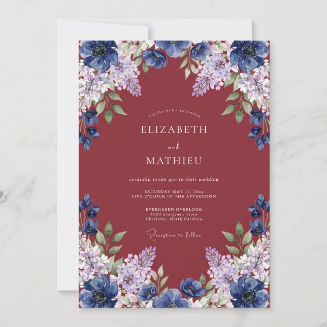 Invitación Boda Pétalo de Zafiro con Óxido Profundo (Anverso)