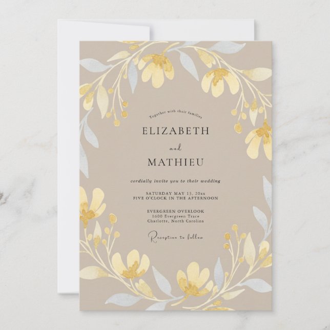 Invitación Boda Pétalo Dorado Beige (Anverso)
