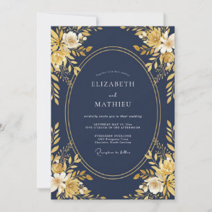Invitación Boda Pétalo Dorado Cálido de Medianoche