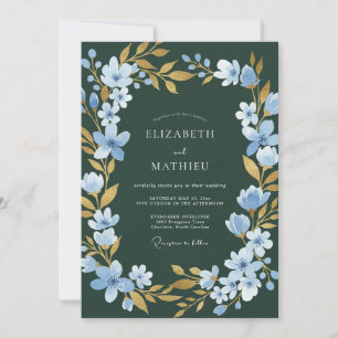 Invitación Boda Pétalo Dorado de Abeto Oscuro