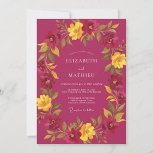 Invitación Boda Pétalo Dorado Magenta