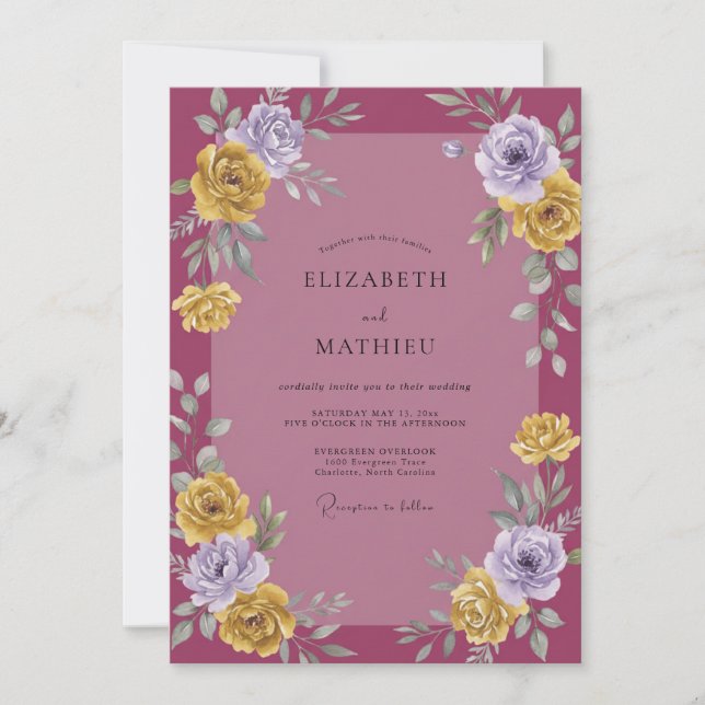Invitación Boda Pétalo Dorado Malva (Anverso)