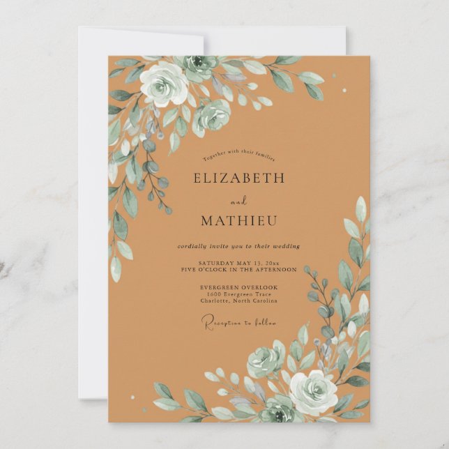 Invitación Boda Pétalo Espuma de Mar Ocre (Anverso)