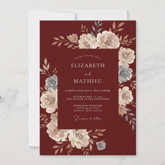 Invitación Boda Pétalo Granate (Anverso)