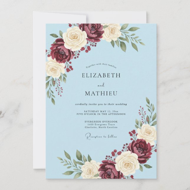 Invitación Boda Pétalo Granate Azureo (Anverso)