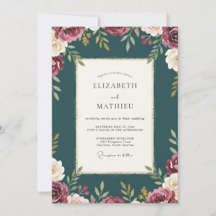 Invitación Boda Pétalo Granate Petrolero