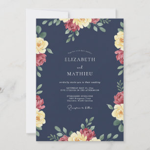 Invitación Boda Pétalo Granate Profundo Índigo