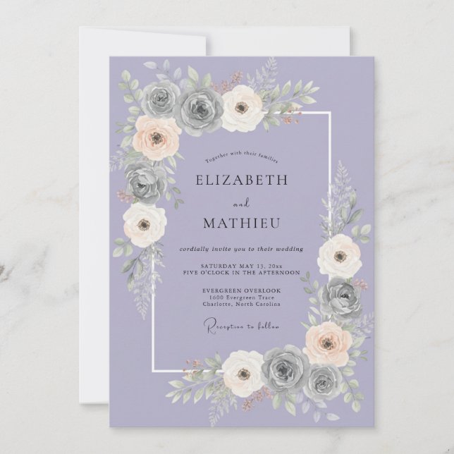 Invitación Boda Pétalo Gris Lila (Anverso)