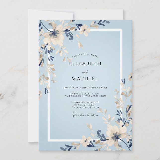 Invitación Boda Pétalo Índigo Azul (Anverso)