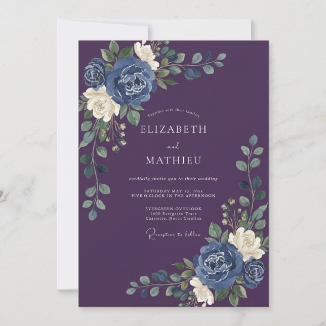 Invitación Boda Pétalo Índigo Ciruela (Anverso)