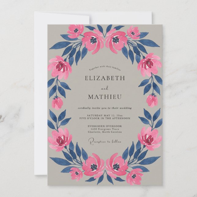 Invitación Boda Pétalo Índigo Magenta (Anverso)