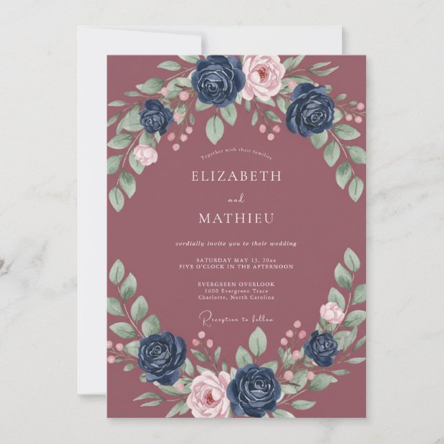 Invitación Boda Pétalo Índigo Malva (Anverso)