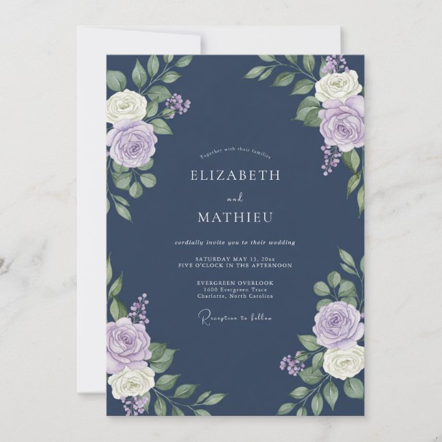 Invitación Boda Pétalo Índigo Malva (Anverso)