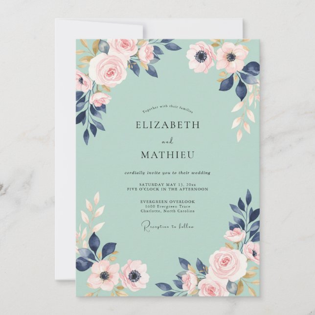 Invitación Boda Pétalo Índigo Menta (Anverso)