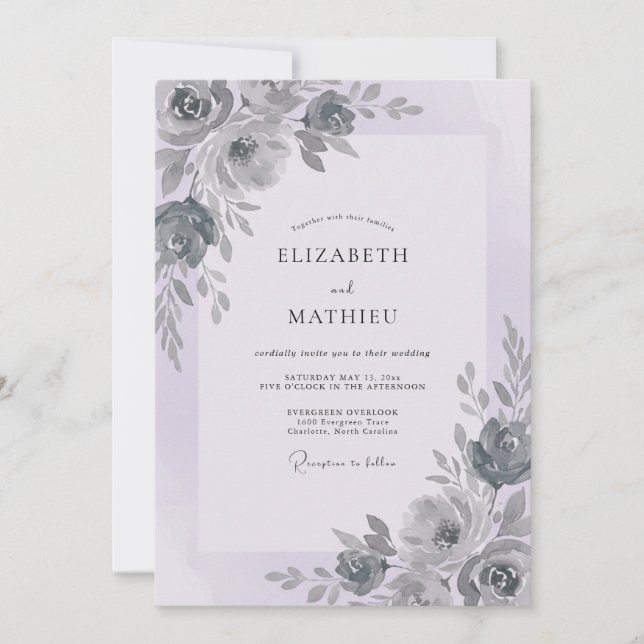 Invitación Boda Pétalo Lila Carbón (Anverso)