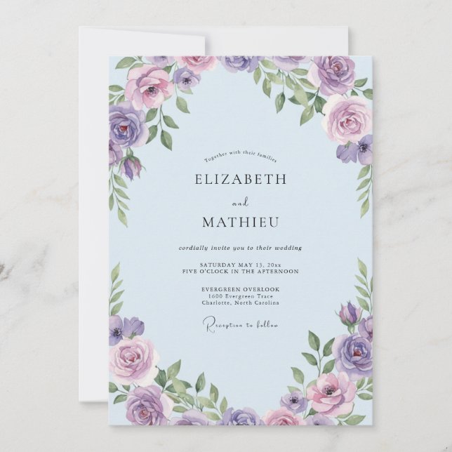 Invitación Boda Pétalo Lila Cielo (Anverso)