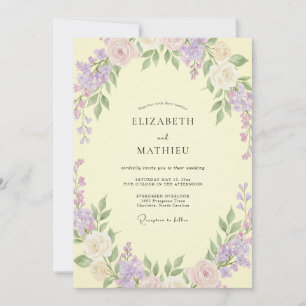 Invitación Boda Pétalo Lila Desvaído Amarillo Pálido