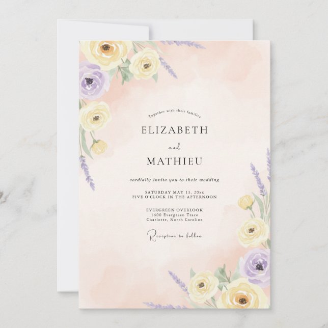 Invitación Boda Pétalo Lila Mantequilla (Anverso)