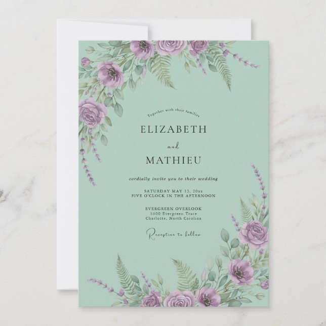 Invitación Boda Pétalo Lila Menta (Anverso)