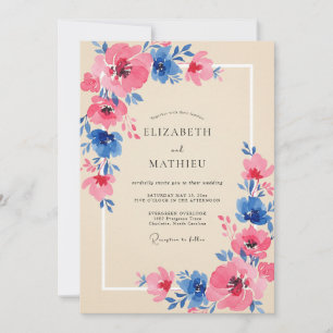 Invitación Boda Pétalo Magenta Cobalto Prensado