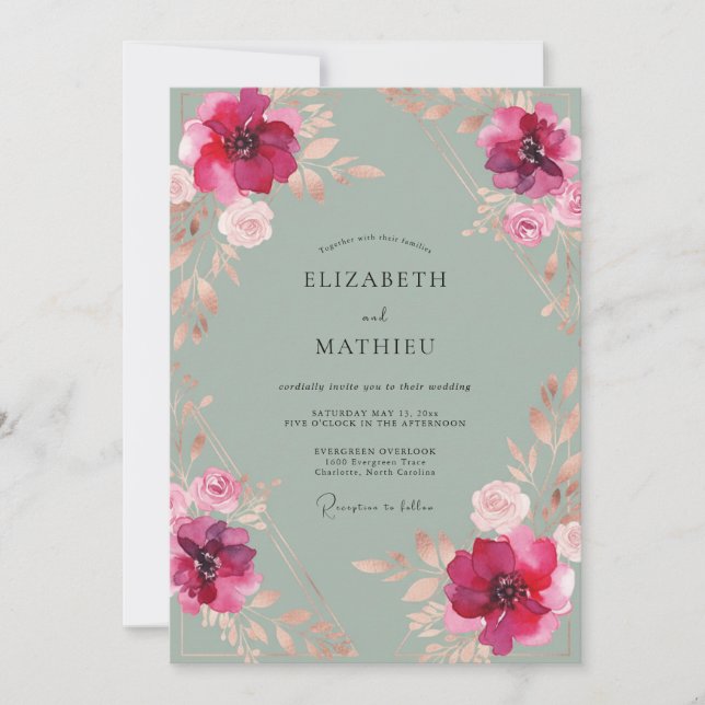 Invitación Boda Pétalo Magenta Espuma de Mar (Anverso)