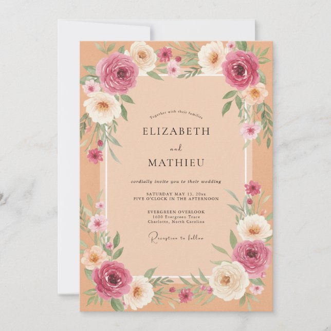 Invitación Boda Pétalo Malva Albaricoque (Anverso)