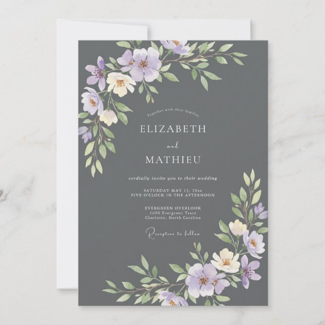 Invitación Boda Pétalo Malva Carbón (Anverso)