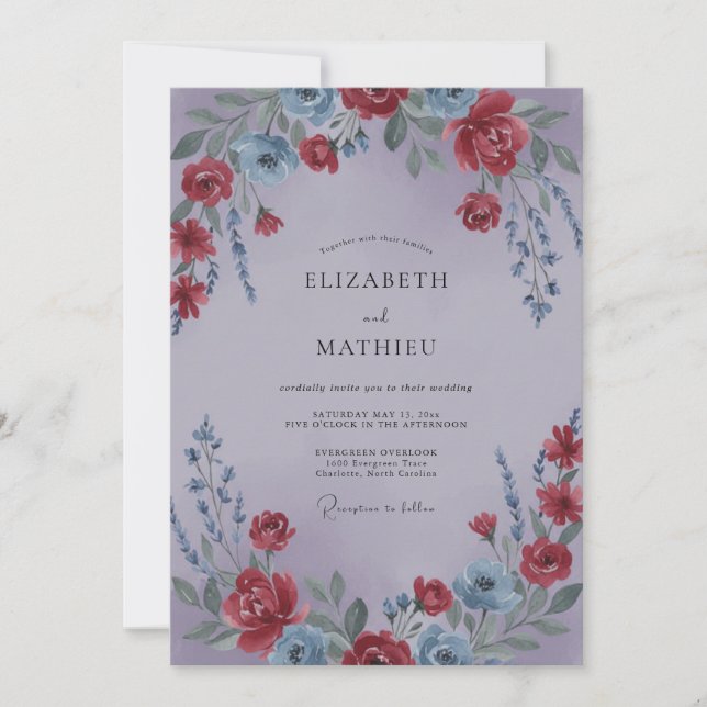 Invitación Boda Pétalo Malva Carmesí (Anverso)