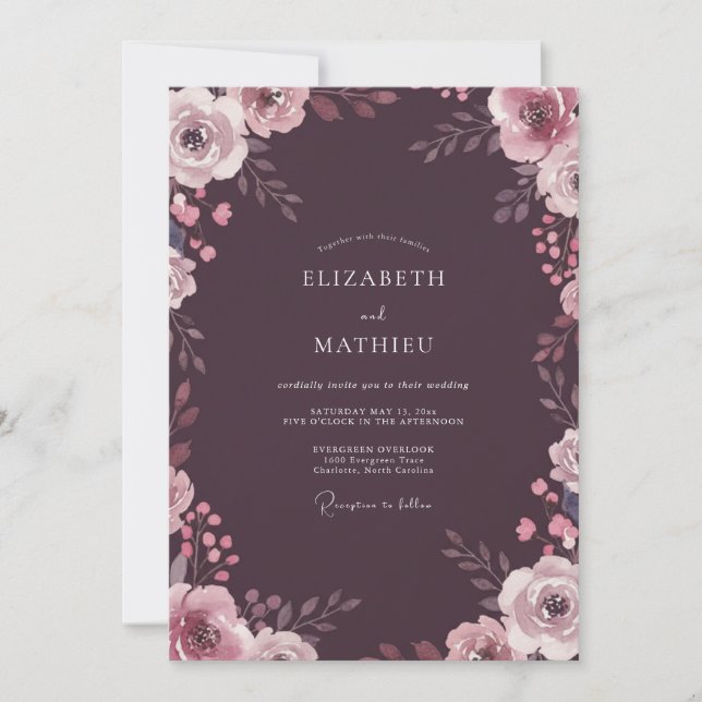 Invitación Boda Pétalo Malva Ciruela (Anverso)
