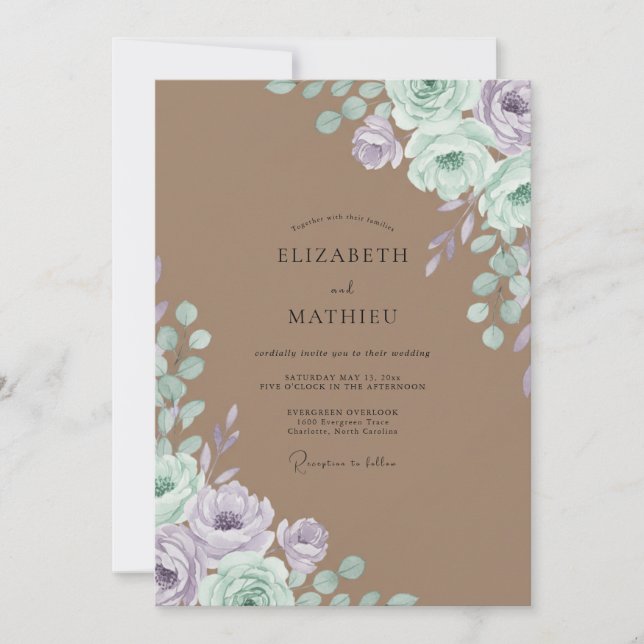 Invitación Boda Pétalo Malva Grisáceo (Anverso)