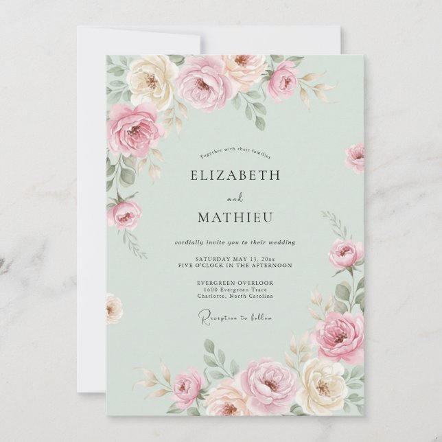 Invitación Boda Pétalo Malva Menta (Anverso)
