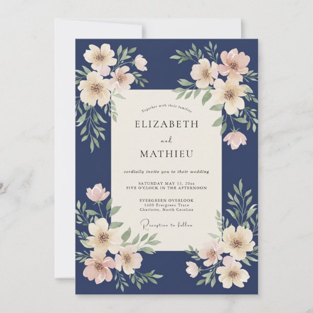 Invitación Boda Pétalo Marfil Medianoche (Anverso)