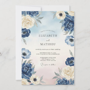 Invitación Boda Pétalo Marfil Pálido Índigo