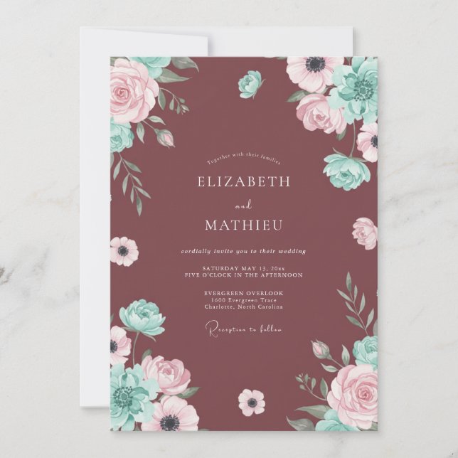 Invitación Boda Pétalo Marsala (Anverso)
