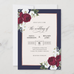 Invitación Boda Pétalo Merlot Medianoche