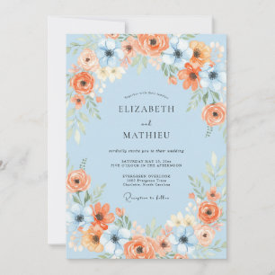 Invitación Boda Pétalo Naranja Azul Silvestre