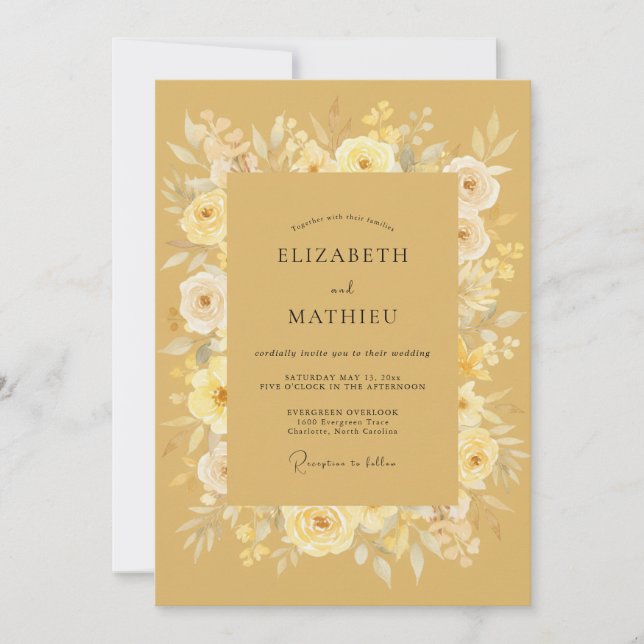 Invitación Boda Pétalo Ócre Dorado (Anverso)