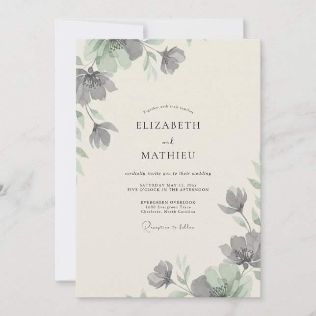 Invitación Boda Pétalo Pizarra Plateada (Anverso)