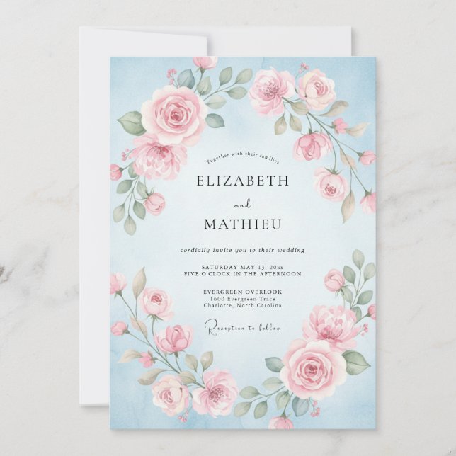 Invitación Boda Pétalo Rosa Azure (Anverso)