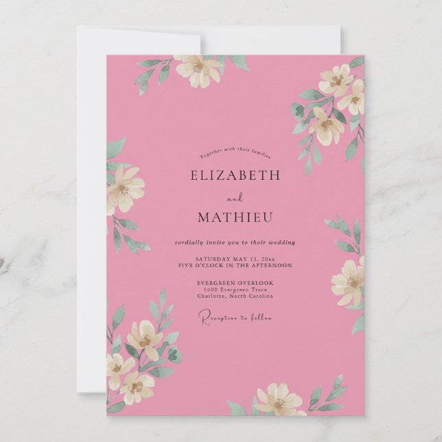 Invitación Boda Pétalo Rosa Brillante (Anverso)